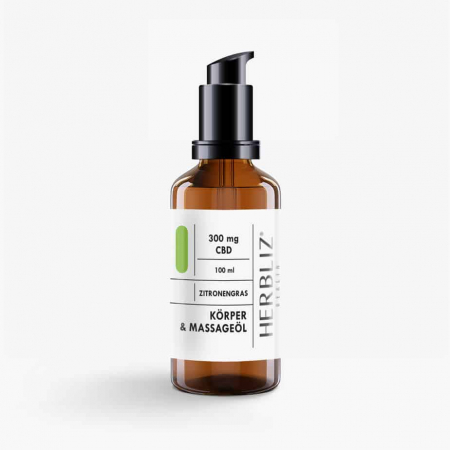 Herbliz - CBD Körper & Massageöl - CBD Kosmetik mit 3% (300mg) CBD - 100ml Zitronengras
